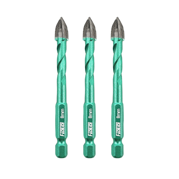 FACHLICH Cross Spiral Tungsten Carbide Drill Bits 3pcs Dia 5/6/8/10/12mm Wood Plastic Concrete Porcelain Tile Quick-fit Shank