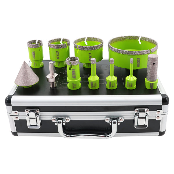 FACHLICH Diamond Drilling Milling Bit 11pcs/set 6-110mm Core Bit+20mm Milling Bit+2"Chamfer+Adapter Ceramic Tile Granite Hole Saw M14