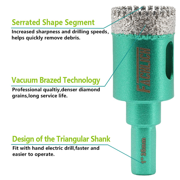 FACHLICH Diamond Drilling Core Bit 2pcs Dia 20/25/28/32/35/38/50mm Ceramic Tile Marble Granite Triangle Shank