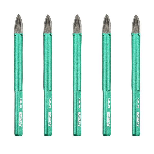 FACHLICH Cross Spiral Tungsten Carbide Drill Bits 5pcs Dia 5/6/8/10/12mm Wood Plastic Ceramic Tile Marble Granite Triangle Shank