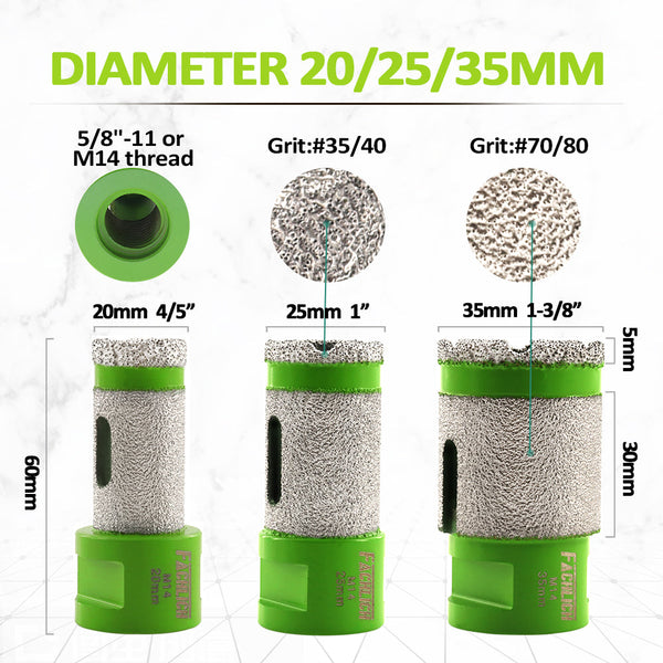 FACHLICH Diamond Chamfer Finger Milling Bits for Shaping Grinding Edge in Tile Marble Ceramic Stone Dia 20/25/35mm