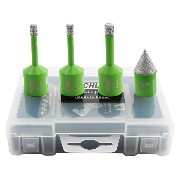 FACHLICH Diamond Drill Bit 4pcs/set Dia 6/6/8 Core Bits+20mm Chamfer Bit for Ceramic Tiles Granite Marble Stone 5/8"-11 Thread