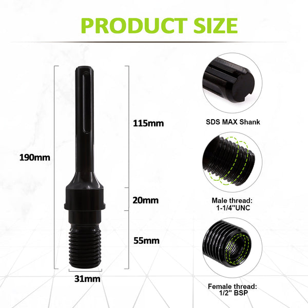 FACHLICH 1pc Adapter 1 1/4"-7 UNC to SDS Max Shank For Electric Drill Convertor 1/2" BSP Internal Thread Connector