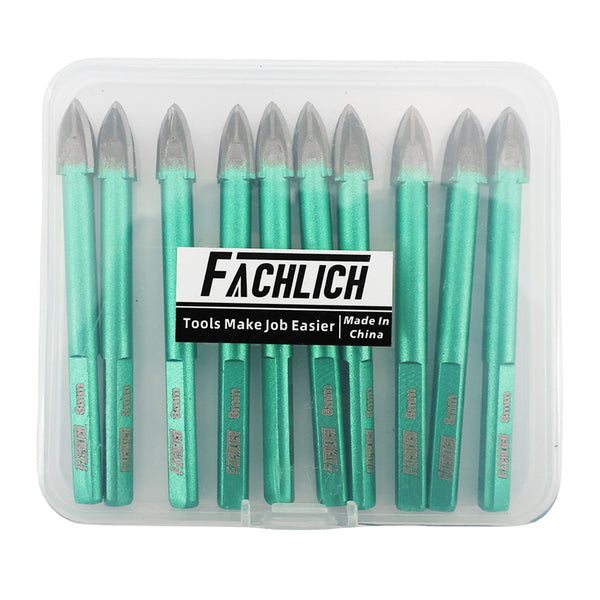 FACHLICH Cross Spiral Tungsten Carbide Drill Bits 10pcs Dia 6/8mm Wood Plastic Ceramic Tile Marble Granite Triangle Shank