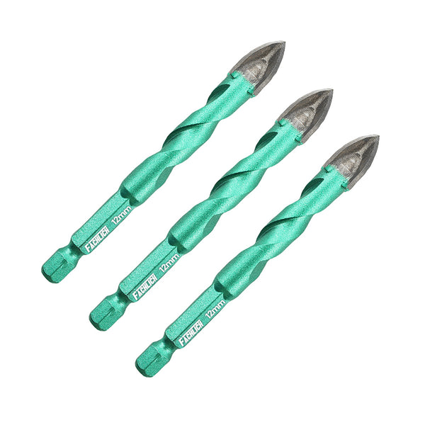 FACHLICH Cross Spiral Tungsten Carbide Drill Bits 3pcs Dia 5/6/8/10/12mm Wood Plastic Concrete Porcelain Tile Quick-fit Shank