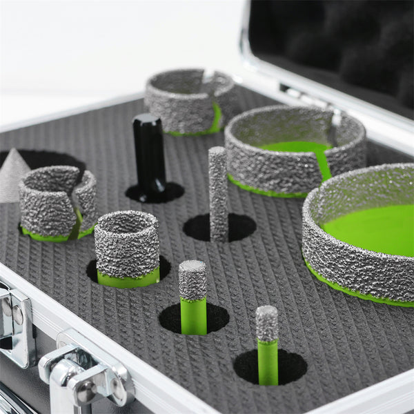 FACHLICH Diamond Drilling Milling Bit 10pcs/set 6-68mm Core Bit+Milling Chamfer Bit+2"Chamfer+Adapter Ceramic Tile Granite Hole Saw 5/8-11