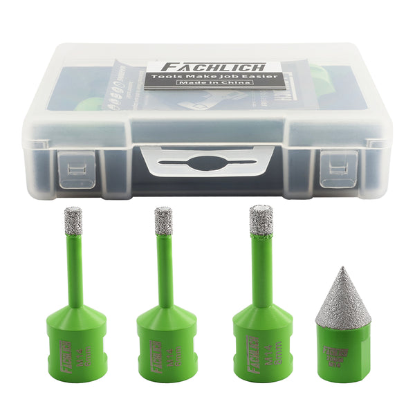FACHLICH Diamond Drill Bit 4pcs/set Dia 6/6/8 Core Bits+20mm Chamfer Bit for Ceramic Marble Stone Tiles Granite M14 Thread