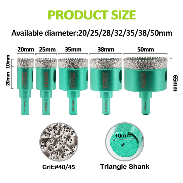 FACHLICH Diamond Drilling Core Bit 2pcs Dia 20/25/28/32/35/38/50mm Ceramic Tile Marble Granite Triangle Shank