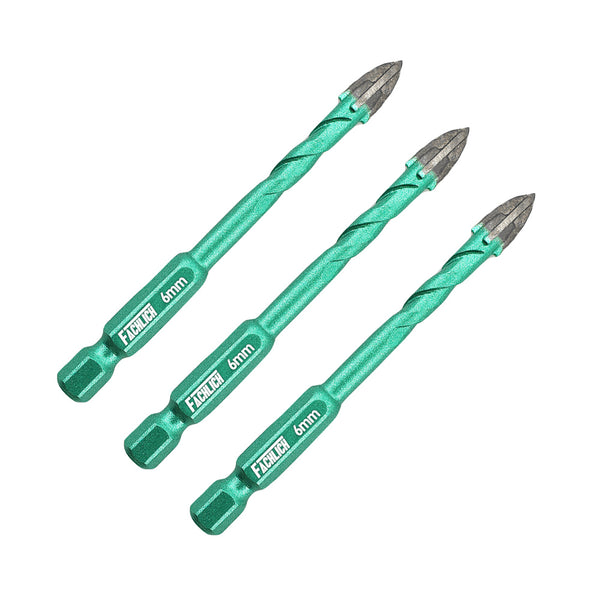 FACHLICH Cross Spiral Tungsten Carbide Drill Bits 3pcs Dia 5/6/8/10/12mm Wood Plastic Concrete Porcelain Tile Quick-fit Shank