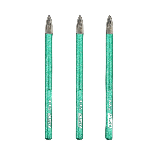 FACHLICH Cross Spiral Tungsten Carbide Drill Bits 3pcs Dia 5/6/8/10/12mm Wood Plastic Ceramic Tile Marble Granite Triangle Shank