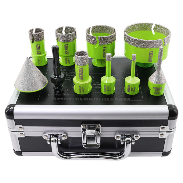 FACHLICH Diamond Drilling Milling Bit 10pcs/set 6-68mm Core Bit+Milling Chamfer Bit+2"Chamfer+Adapter Ceramic Tile Granite Hole Saw 5/8-11