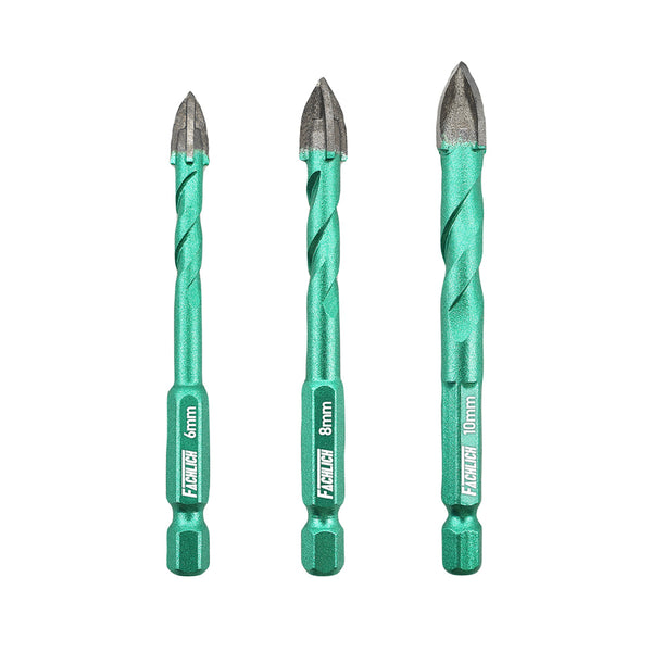 FACHLICH Cross Spiral Tungsten Carbide Drill Bits 3pcs Dia 5/6/8/10/12mm Wood Plastic Concrete Porcelain Tile Quick-fit Shank