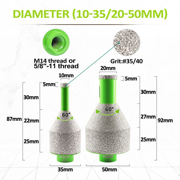 FACHLICH Diamond Drilling Chamfering Milling Bit 1pc/2pcs 10-35mm and 20-50mm Drilling Enlarging Beveling Exist Hole for Ceramic 
Granite Marble