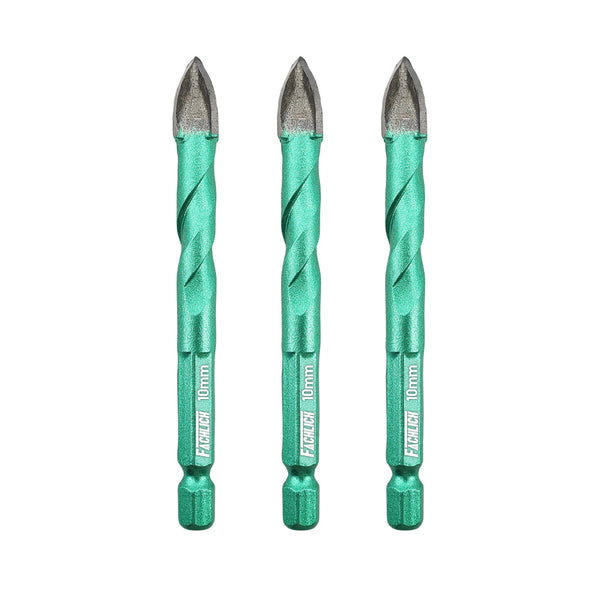 FACHLICH Cross Spiral Tungsten Carbide Drill Bits 3pcs Dia 5/6/8/10/12mm Wood Plastic Concrete Porcelain Tile Quick-fit Shank