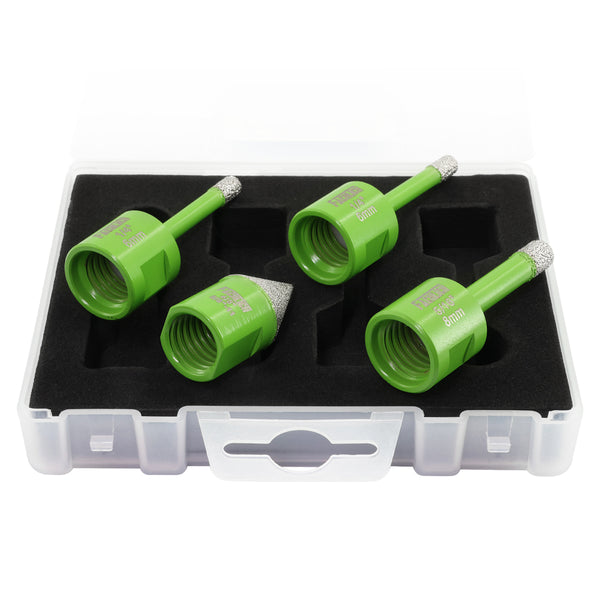 FACHLICH Diamond Drill Bit 4pcs/set Dia 6/6/8 Core Bits+20mm Chamfer Bit for Ceramic Tiles Granite Marble Stone 5/8"-11 Thread