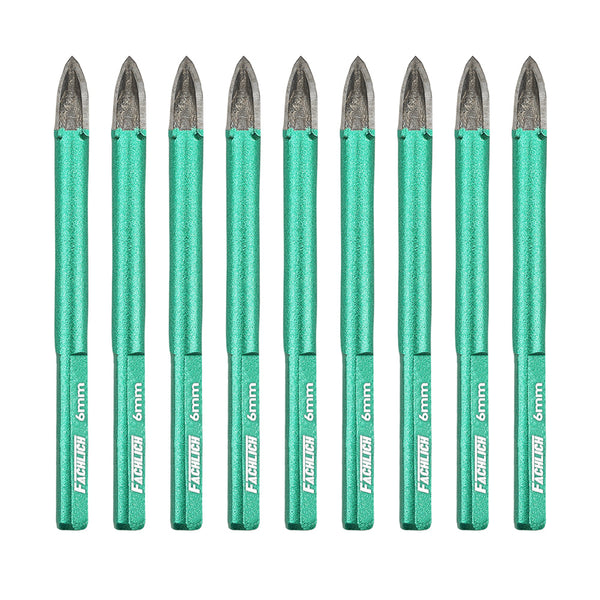 FACHLICH Cross Spiral Tungsten Carbide Drill Bits 10pcs Dia 6/8mm Wood Plastic Ceramic Tile Marble Granite Triangle Shank