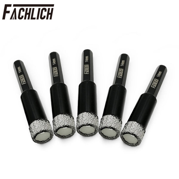 FACHLICH Diamond Dry Drilling Core Bits with Hexagon Shank for Drilling Granite Marble Tile Porcelain Dia 5/6/8/10/12/14mm