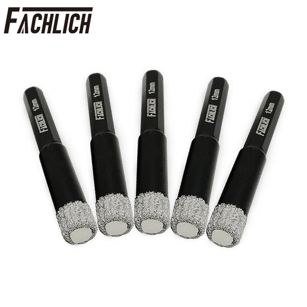 FACHLICH Diamond Dry Drilling Core Bits with Hexagon Shank for Drilling Granite Marble Tile Porcelain Dia 5/6/8/10/12/14mm