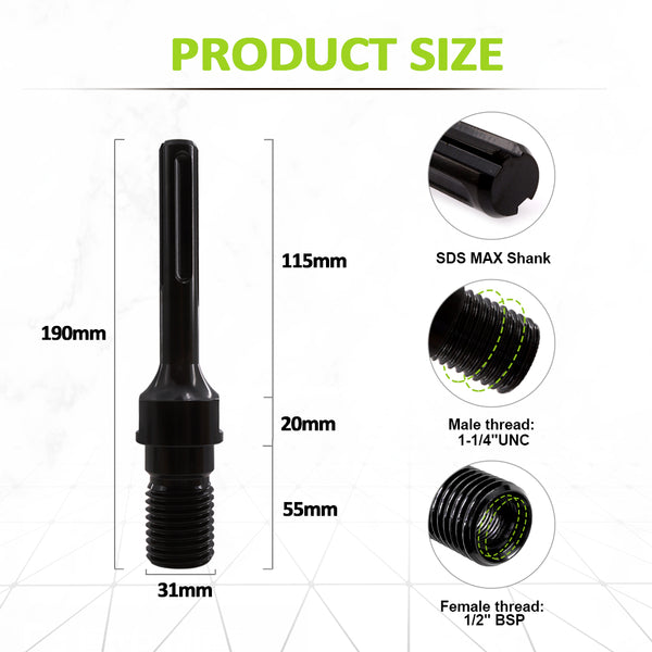 FACHLICH 1pc Adapter 1 1/4"-7 UNC to SDS Max Shank For Electric Drill Convertor 1/2" BSP Internal Thread Connector