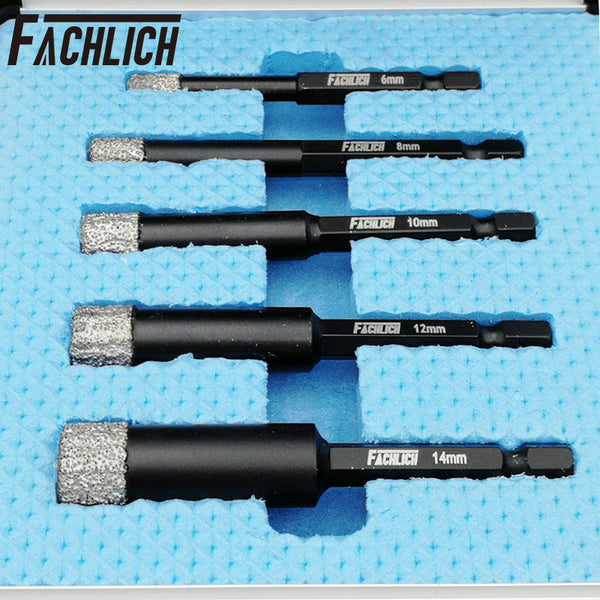 FACHLICH Diamond Quick-fit Shank Dry Drilling Core Bits for Drilling Granite Marble Tile Ceramic Masonry Dia 6/8/10/12/14mm
