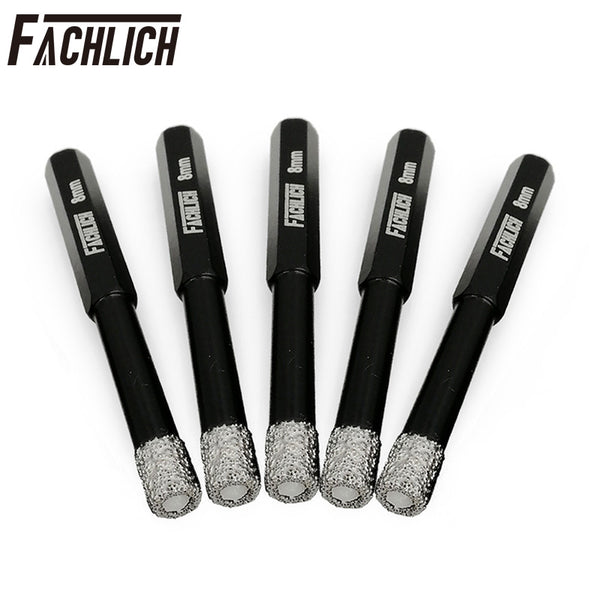 FACHLICH Diamond Dry Drilling Core Bits with Hexagon Shank for Drilling Granite Marble Tile Porcelain Dia 5/6/8/10/12/14mm