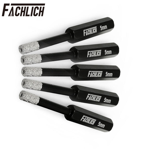 FACHLICH Diamond Dry Drilling Core Bits with Hexagon Shank for Drilling Granite Marble Tile Porcelain Dia 5/6/8/10/12/14mm