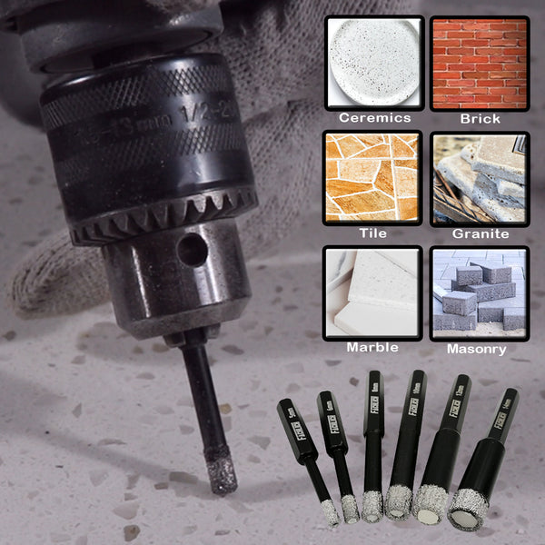 FACHLICH Diamond Dry Drilling Core Bits with Hexagon Shank for Drilling Granite Marble Tile Porcelain Dia 5/6/8/10/12/14mm