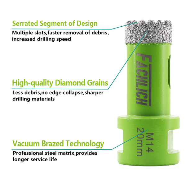 FACHLICH Diamond Drilling Core Bit 1/2pcs 20/25/30/32/35/50/68/110mm Porcelain Tile Marble Granite Hole Saw M14 Thread