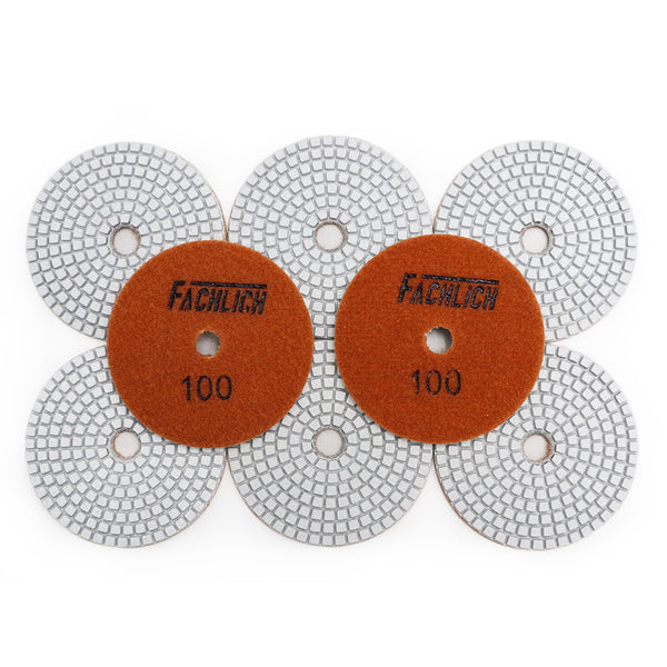 FACHLICH Diamond Wet Polishing Pads for Granite Marble Dia 4''/100mm 8pcs/set