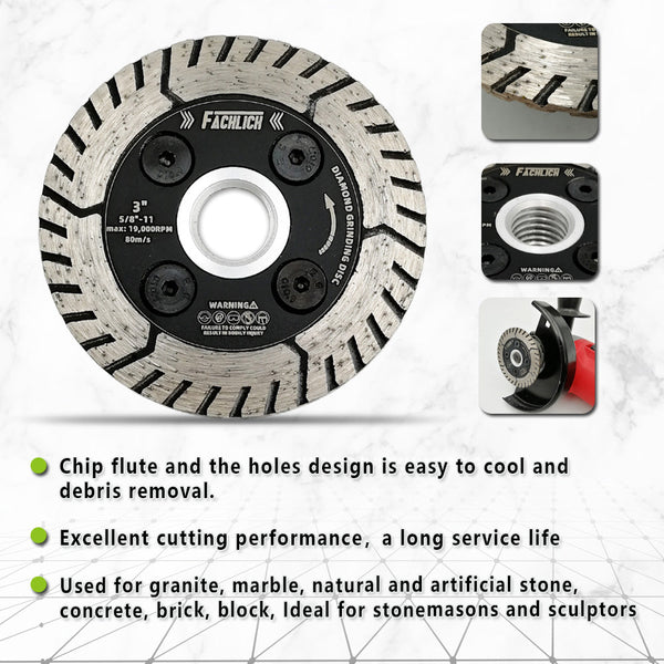 FACHLICH Diamond Dual Cutting Disc with 5/8-11 or M14 Thread for Cutting Granite Marble Concrete Brick Dia 3"/4.5"/5"