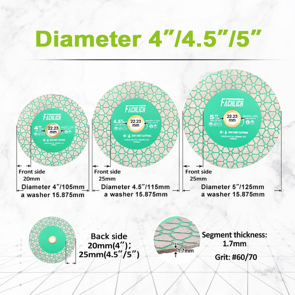 FACHLICH Diamond Cutting Grinding Disc 1/2/3/5pcs Dia 105/115/125mm Ceramic Porcelain Marble Granite Saw Blades