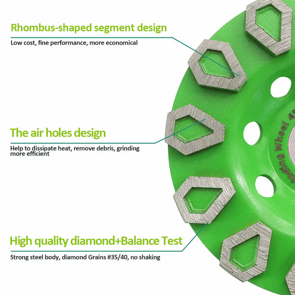 FACHLICH Diamond Grinding Wheel 1/2/3pcs Dia 4"/4.5" for Concrete Granite Rhombus-shaped Sintered Grinding Disc