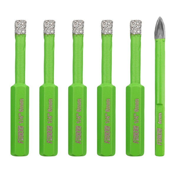 FACHLICH Diamond Drilling Bit 5/6pcs 6/8/10/12/14mm Core Bit Hexagonal Shank+6mm Carbide Bit Porcelain Tile Marble Granite Hole Saw