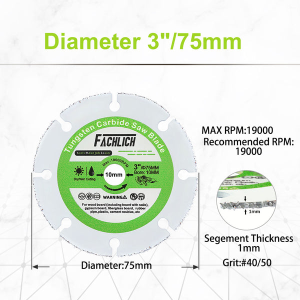 FACHLICH Vacuum Brazed Diamond Wood Cutting Disc for Cutting Wood Board Hard Plastic Dia 3inch/75mm