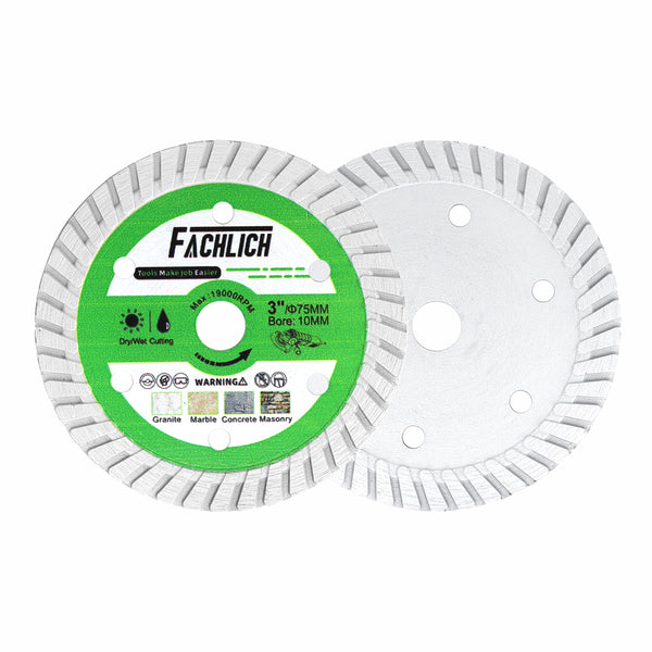 FACHLICH Diamond Hot Pressed Granite Concrete Turbo Blade for Granite Concrete Hard Artificial Stone Dia 3''/75mm