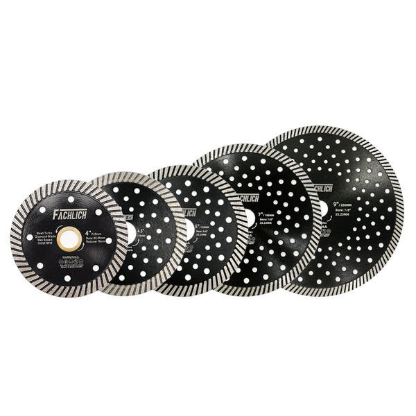 FACHLICH Hot Pressed Multi Holes Diamond Turbo Saw Blade for Hard Material Marble Granite Diameter 4''/4.5"/5"/7"/9"