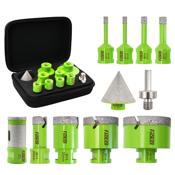 FACHLICH 10pcs 6/6/8/10/35/50/68MM Diamond Drill Bits 25MM Grinding Cutting Bit Hex Adapter For Marble Tile Porcelain Granite
