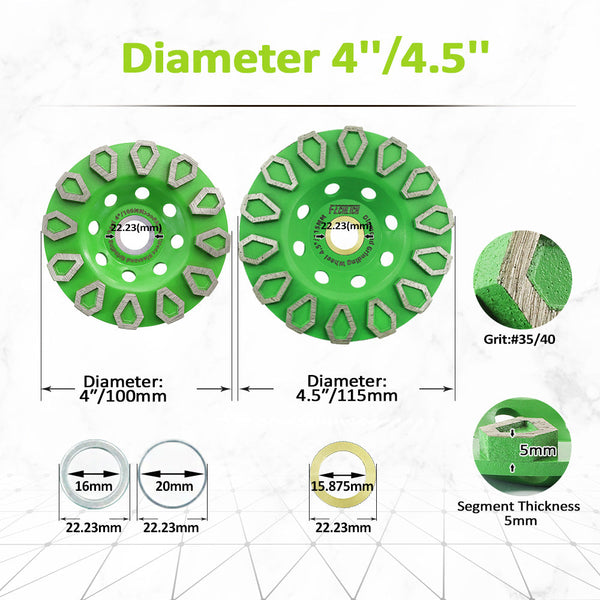 FACHLICH Diamond Grinding Wheel 1/2/3pcs Dia 4"/4.5" for Concrete Granite Rhombus-shaped Sintered Grinding Disc