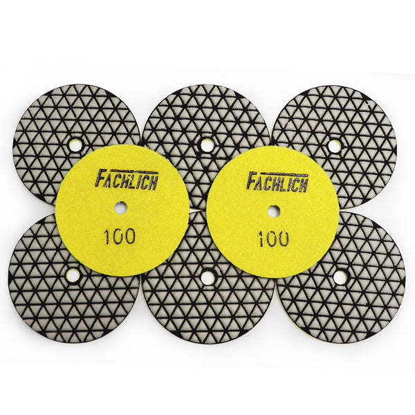 FACHLICH Diamond Flexible Dry Polishing Pads for Granite Marble Dia 4''/100mm 8pcs/set