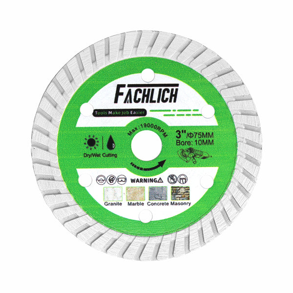 FACHLICH Diamond Hot Pressed Granite Concrete Turbo Blade for Granite Concrete Hard Artificial Stone Dia 3''/75mm