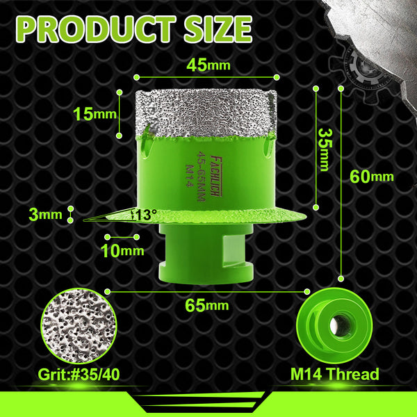 FACHLICH Dry Diamond Drill Core Bits with Water Tanks M14 Thread for Tile Granite Marble Dia 45mm