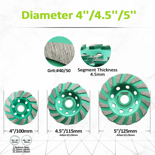 FACHLICH Diamond Turbo Sintered Grinding Wheel  1pc or 2pcs Dia 4''/4.5''/5'' for Concrete Masonry Brick