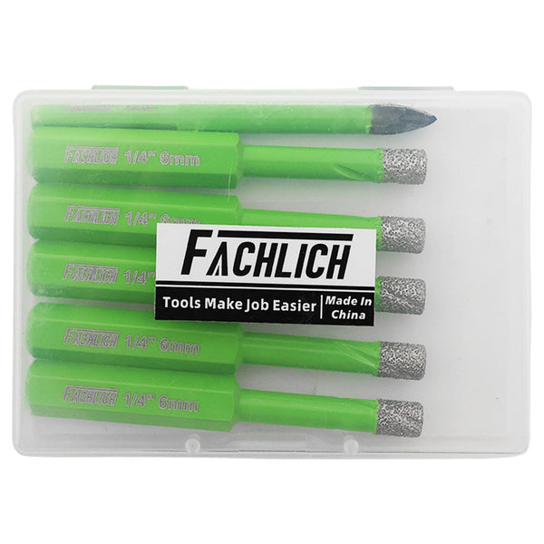 FACHLICH Diamond Drilling Bit 5/6pcs 6/8/10/12/14mm Core Bit Hexagonal Shank+6mm Carbide Bit Porcelain Tile Marble Granite Hole Saw