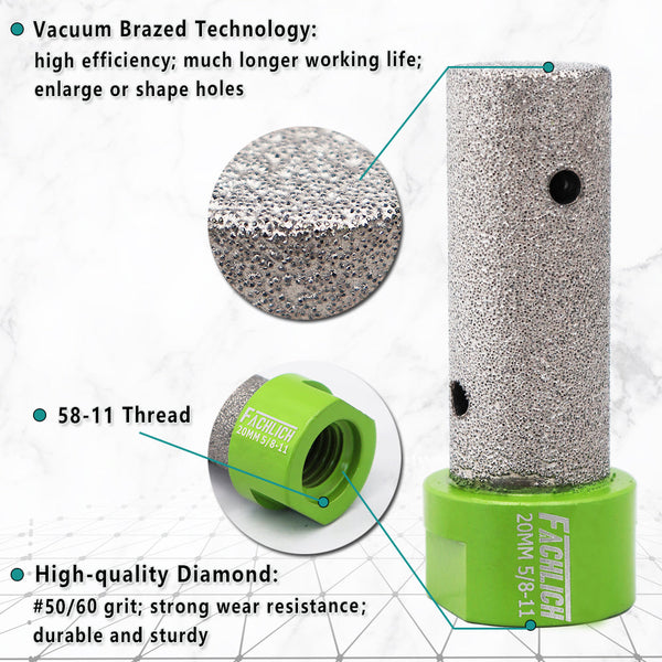 FACHLICH Diamond Finger Milling Bits with 5/8-11 or M14 Thread for Beveling Existing Holes in Porcelain Ceramic Marble Granite Dia 10/20/25/30/35mm