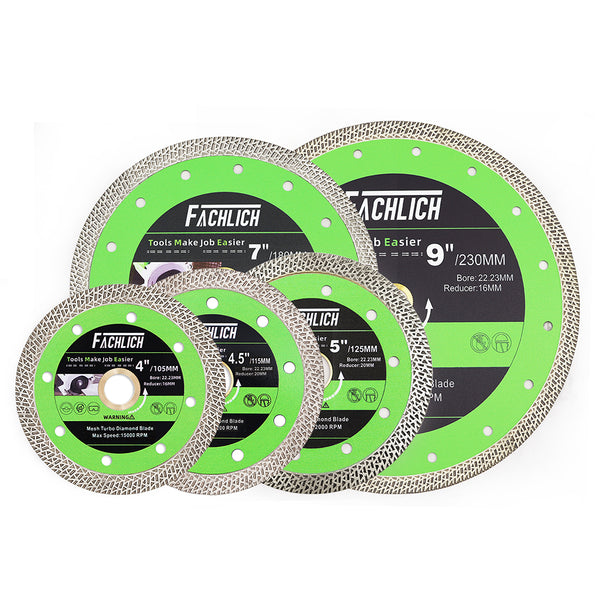 FACHLICH Diamond Mesh Turbo Rim Segment Saw Blade for Cutting Marble Granite Stone Dia 4''/4.5''/5''/7''/9''