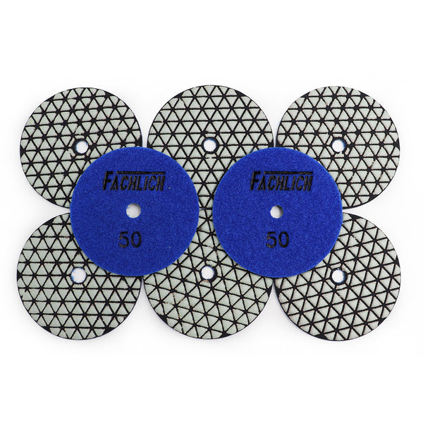 FACHLICH Diamond Flexible Dry Polishing Pads for Granite Marble Dia 4''/100mm 8pcs/set