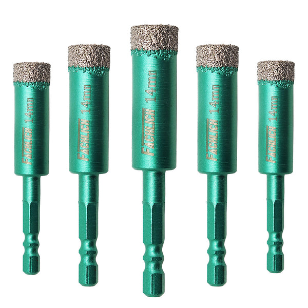 FACHLICH Double-Ear Quick-Fit Shank Diamond Dry Drilling Bits for Granite Marble Tile Ceramic Dia 6/8/10/12/14mm