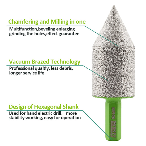 FACHLICH Diamond Chamfer Milling Finger Bit 1pc or 2pcs 20/25/35mm Ceramic Tile Marble Granite Hexagonal Shank