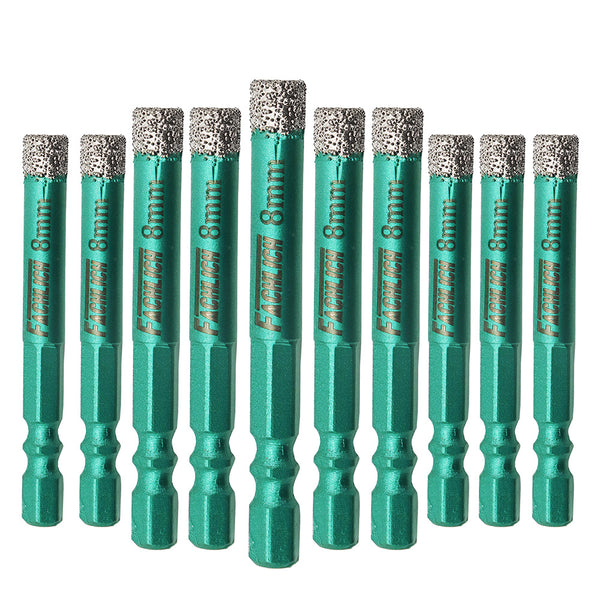 FACHLICH Double-Ear Quick-Fit Shank Diamond Dry Drilling Bits for Granite Marble Tile Ceramic Dia 6/8/10/12/14mm