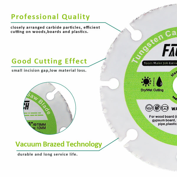 FACHLICH  Diamond  Wood Cutting Disc Vacuum Brazed Dia 50/75mm for Hand Saw Wood BoardHard Plastic Bore10mm Superthin Diamond Blade